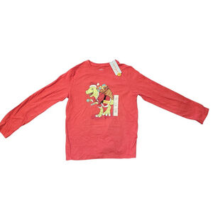 Boys Cat & Jack Red Green Christmas Dinosaur Long Sleeve Tee L (10/12)